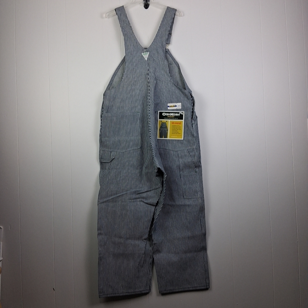 Vtg NWT OshKosh B’GOSH Vest-bak Train Overalls Bib Blue Striped Mens 44x29 USA